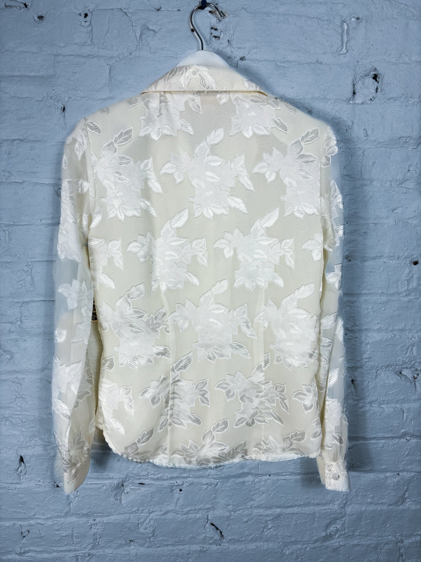 80's 90's Cream Silky & Sheer Floral Blouse | S