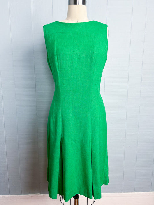 60's Kelly Green Linen Mod Shift Dress