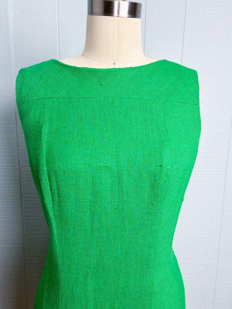 60's Kelly Green Linen Mod Shift Dress