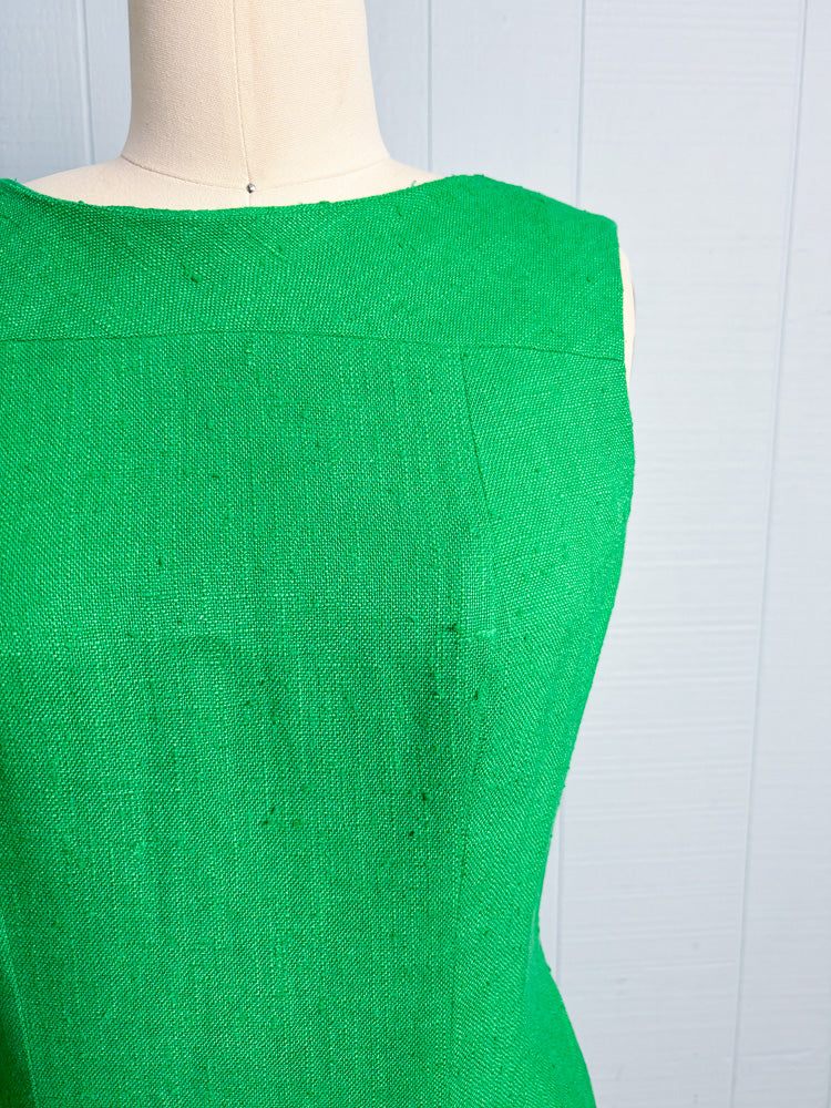60's Kelly Green Linen Mod Shift Dress