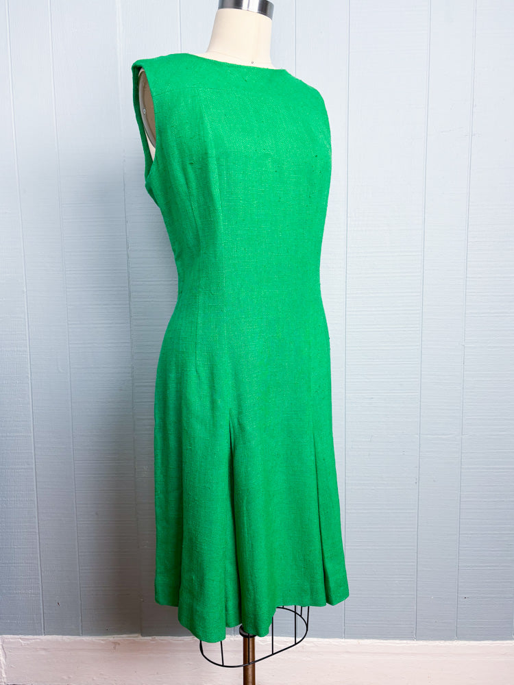 60's Kelly Green Linen Mod Shift Dress