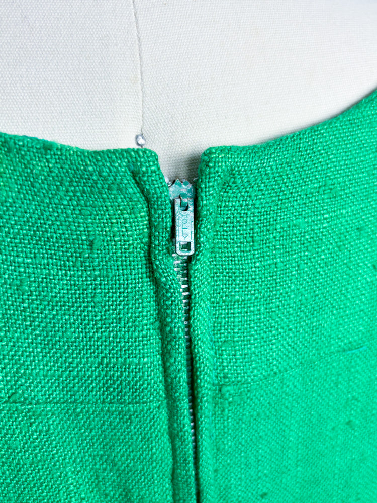 60's Kelly Green Linen Mod Shift Dress