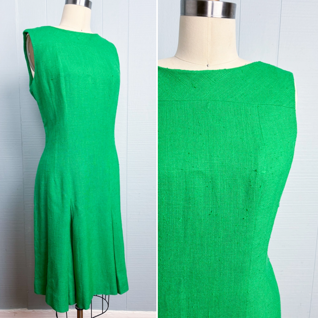 60's Kelly Green Linen Mod Shift Dress