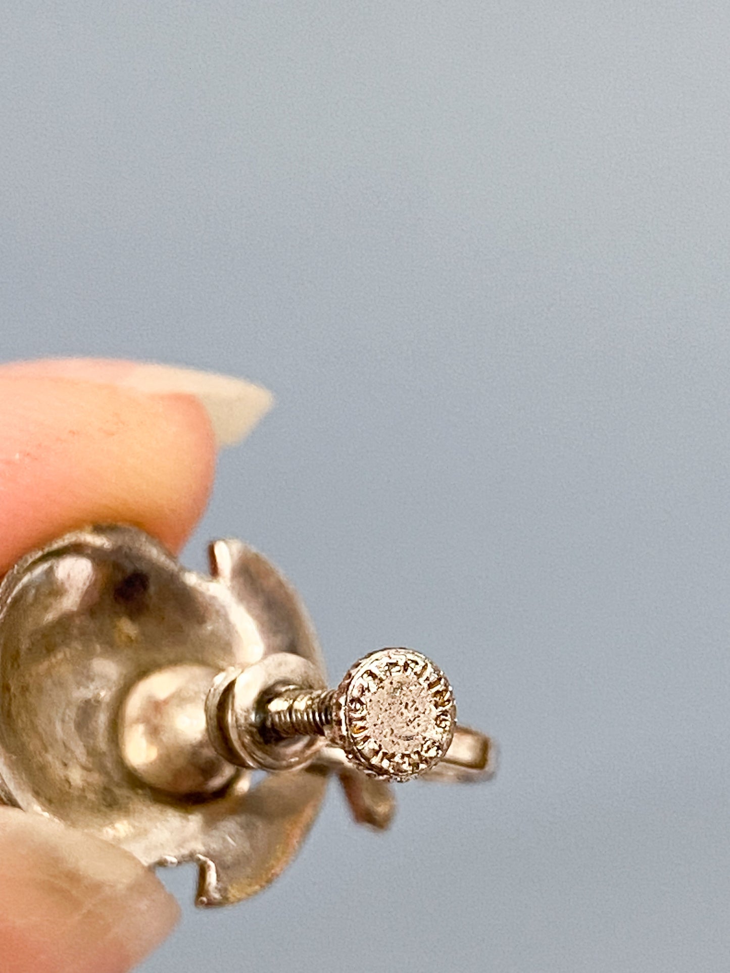 50's Sterling Silver Rose Rhinestone Screwback Earrings