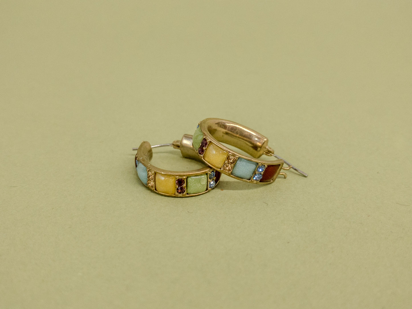 90's Y2K Jewel Tone Enamel & Rhinestone Hoop Earrings