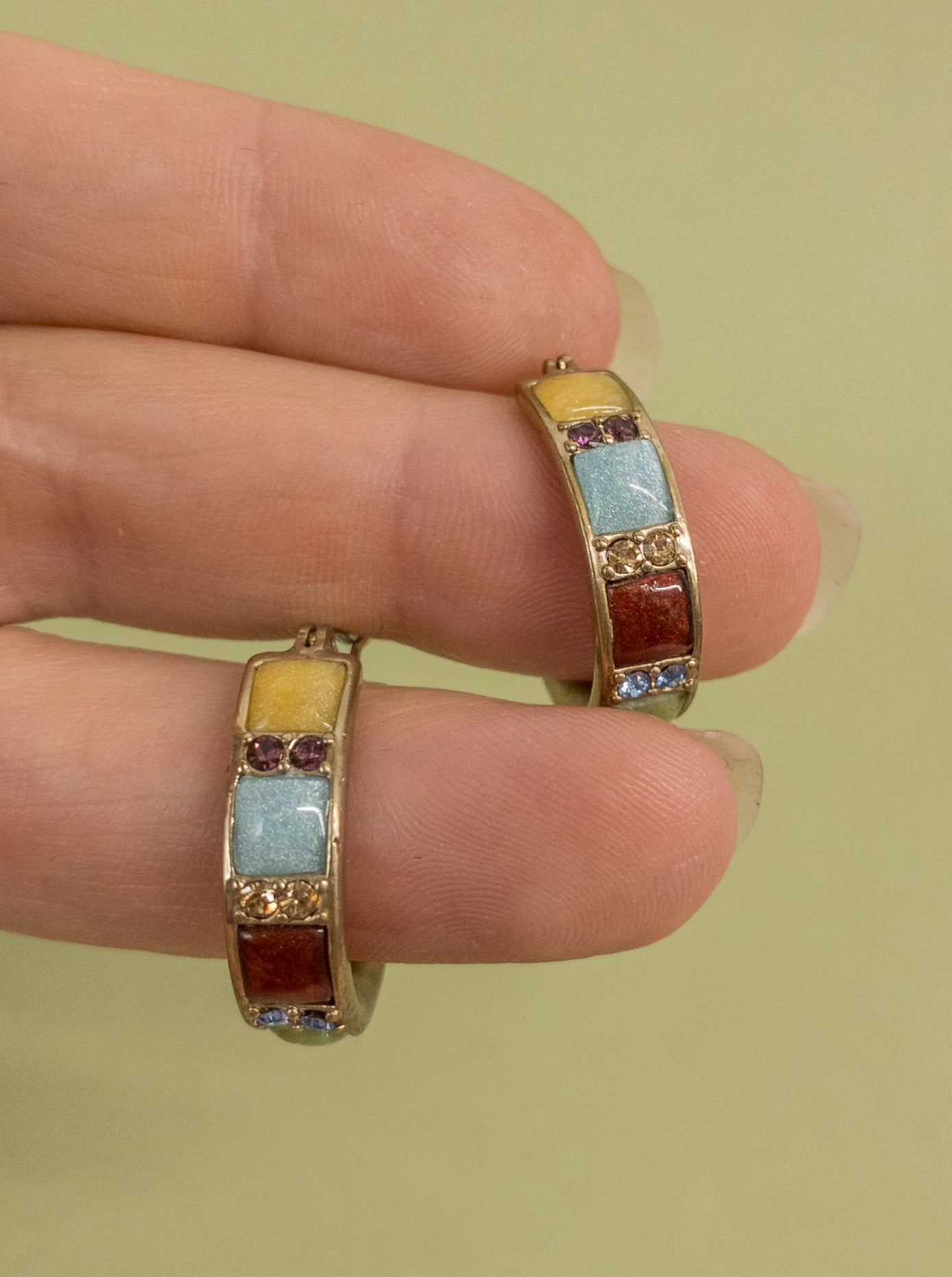 90's Y2K Jewel Tone Enamel & Rhinestone Hoop Earrings