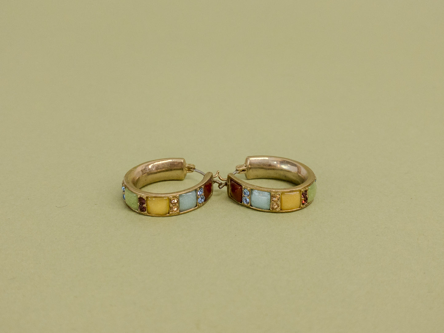 90's Y2K Jewel Tone Enamel & Rhinestone Hoop Earrings