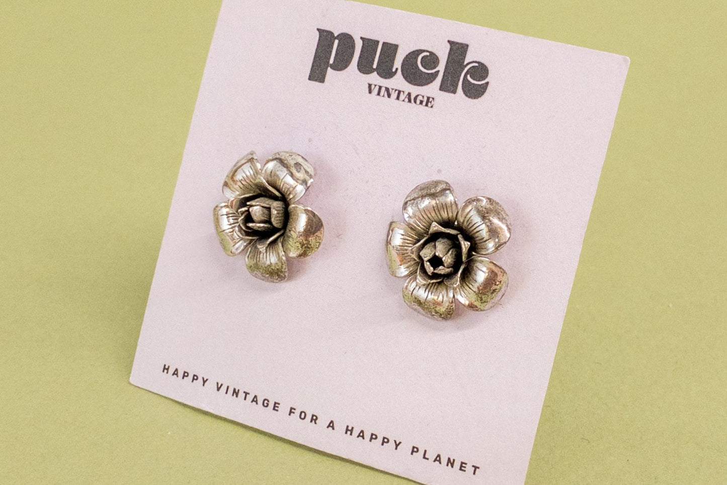 50's Sterling Silver 3D Rose Screwback Earrings
