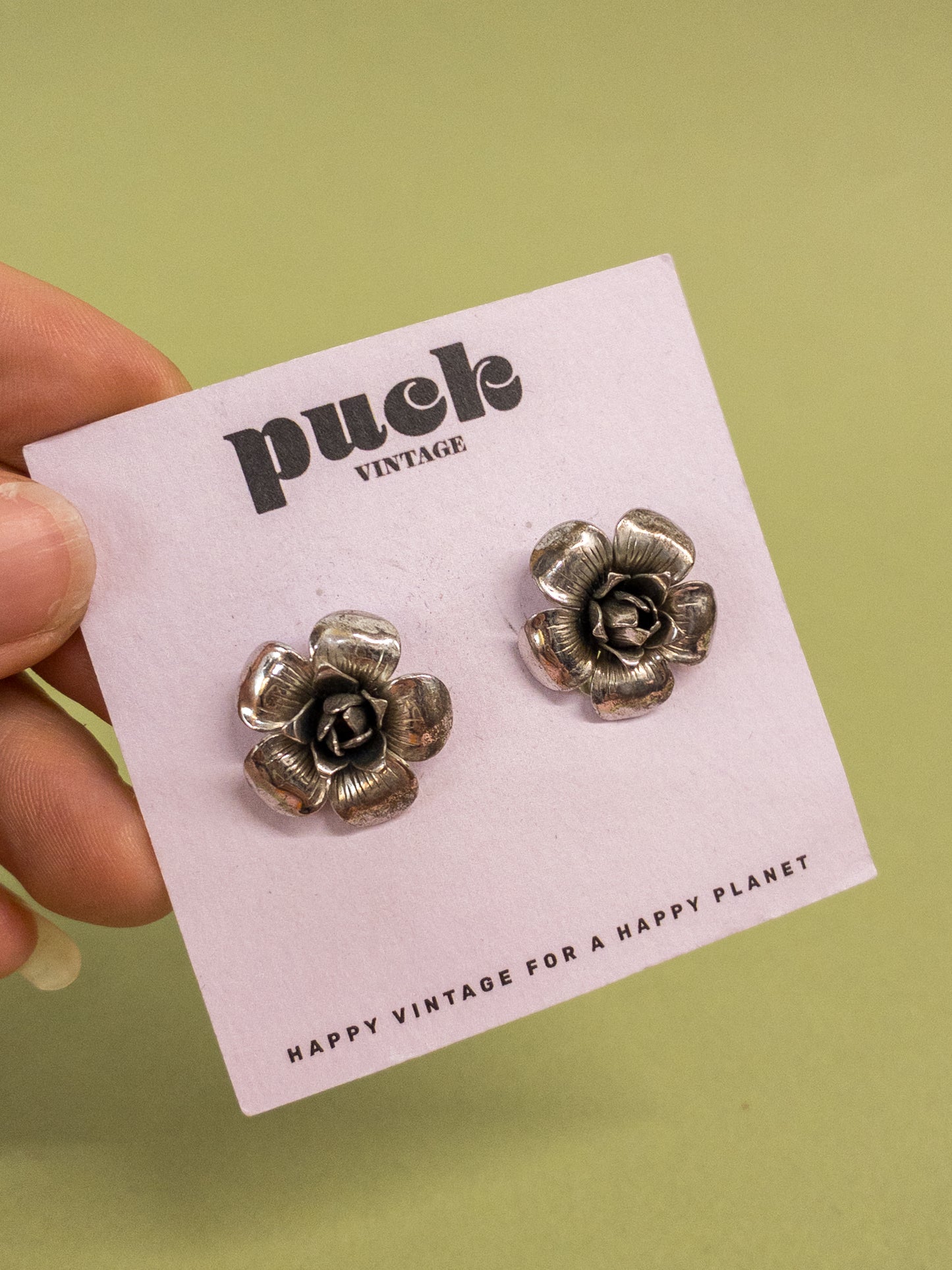 50's Sterling Silver 3D Rose Screwback Earrings
