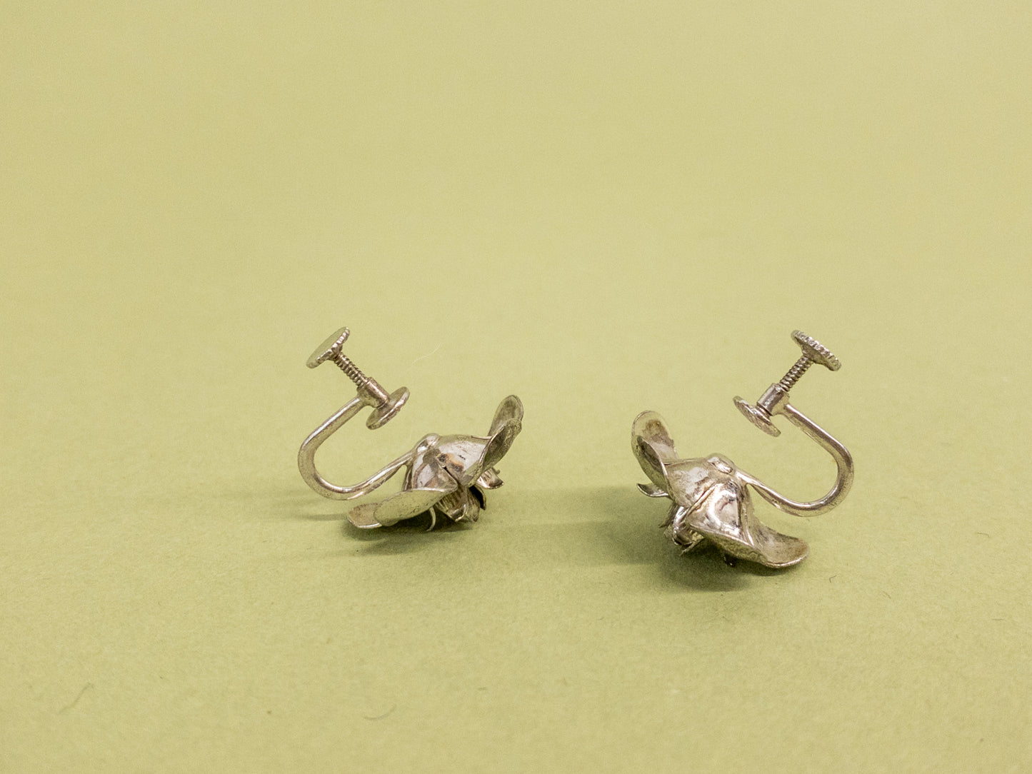 50's Sterling Silver 3D Rose Screwback Earrings