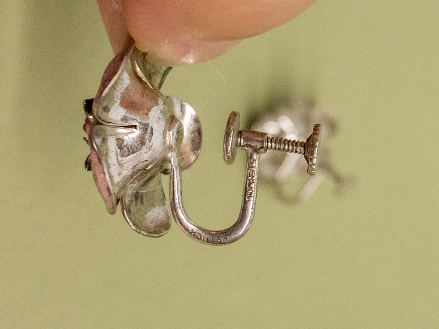 50's Sterling Silver 3D Rose Screwback Earrings