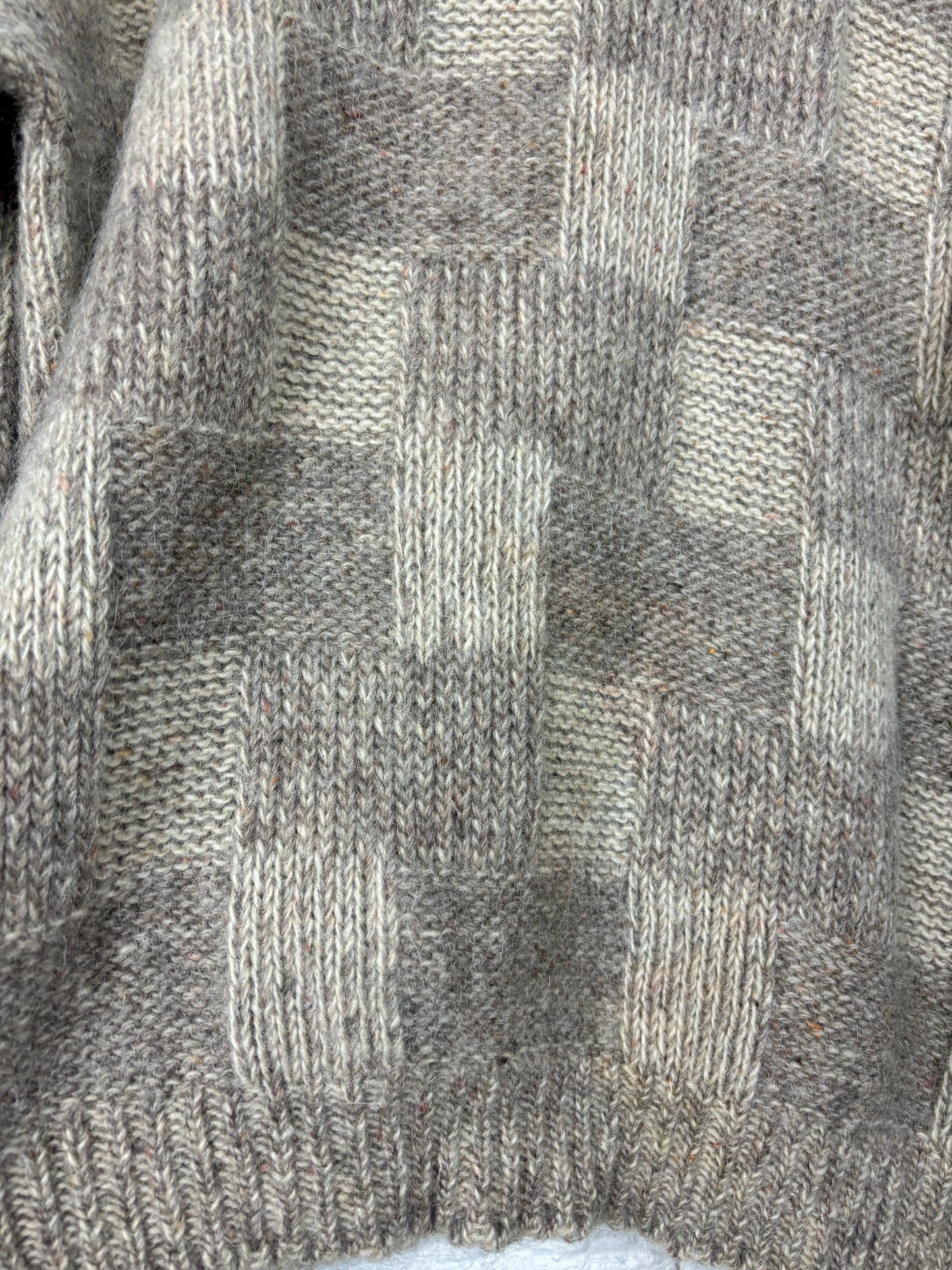 80s 90s Tan Brown Checkerboard Chunky Knit Sweater
