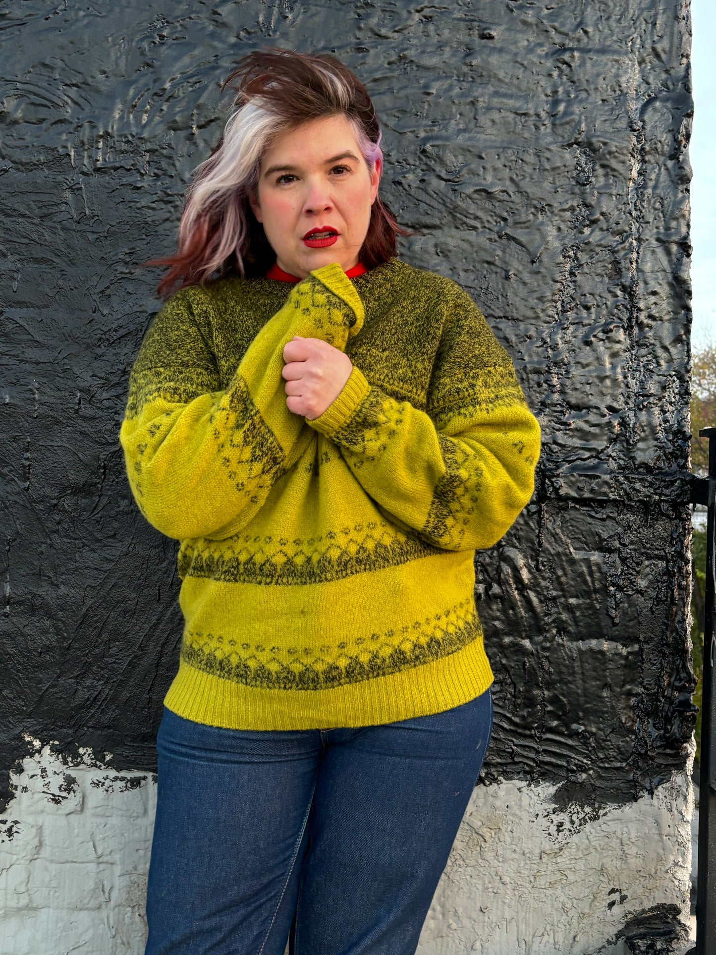 80's 90's Chartreuse Lime Chunky Wool Sweater