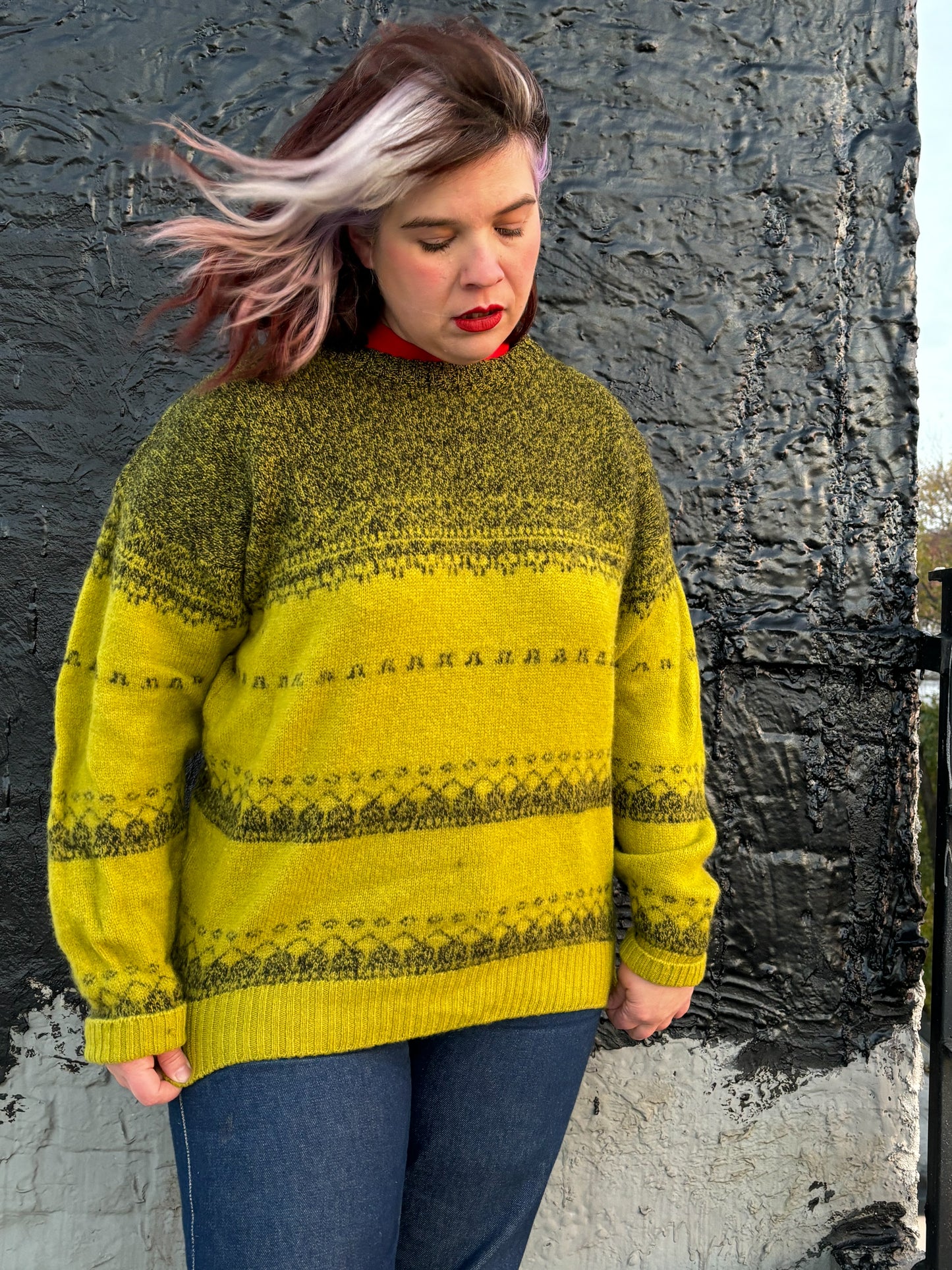 80's 90's Chartreuse Lime Chunky Wool Sweater