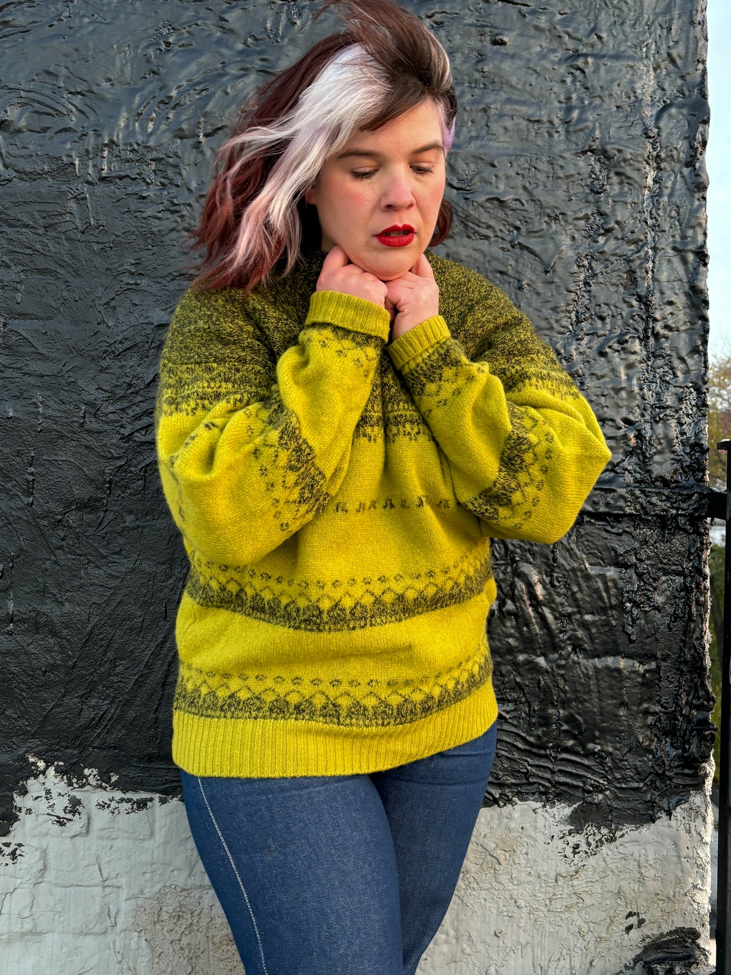 80's 90's Chartreuse Lime Chunky Wool Sweater
