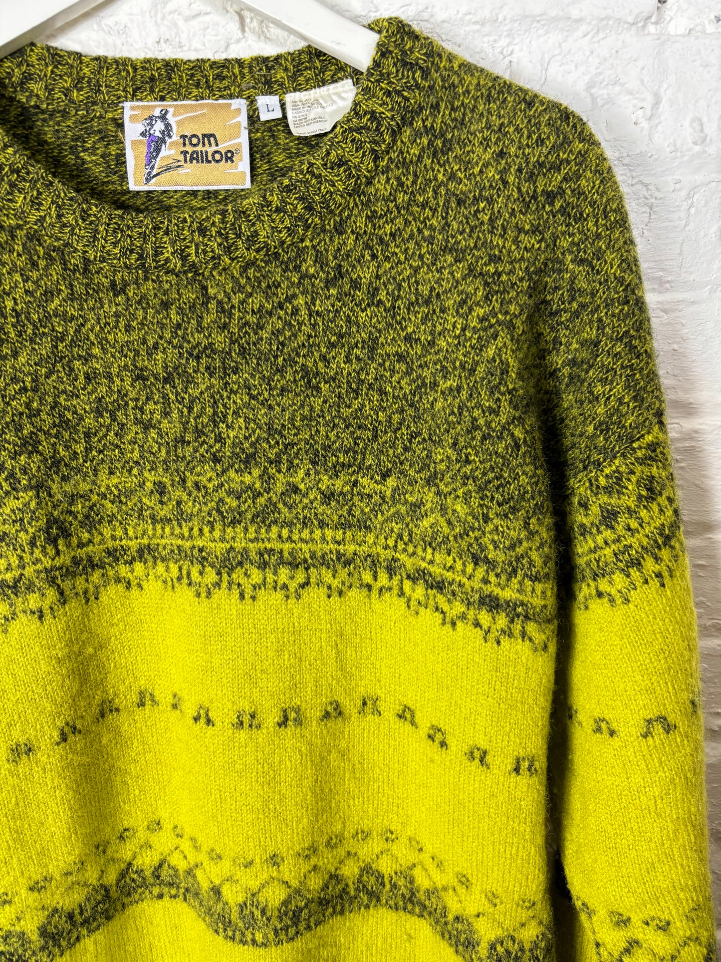 80's 90's Chartreuse Lime Chunky Wool Sweater