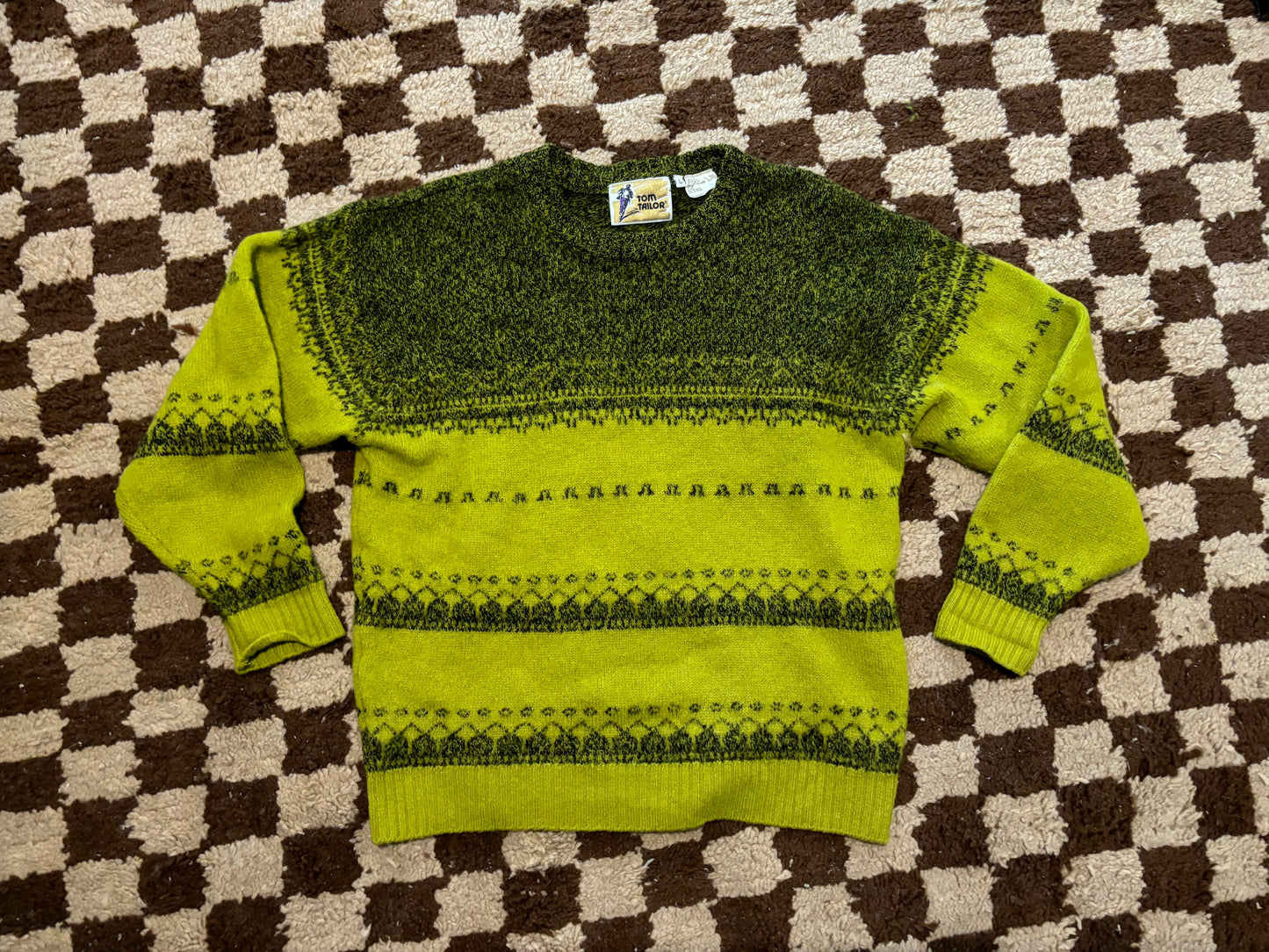 80's 90's Chartreuse Lime Chunky Wool Sweater