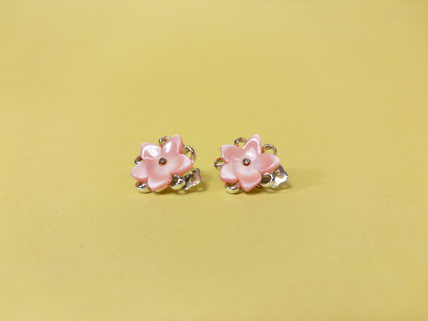 Vintage Pink Starflower Clip On Earrings