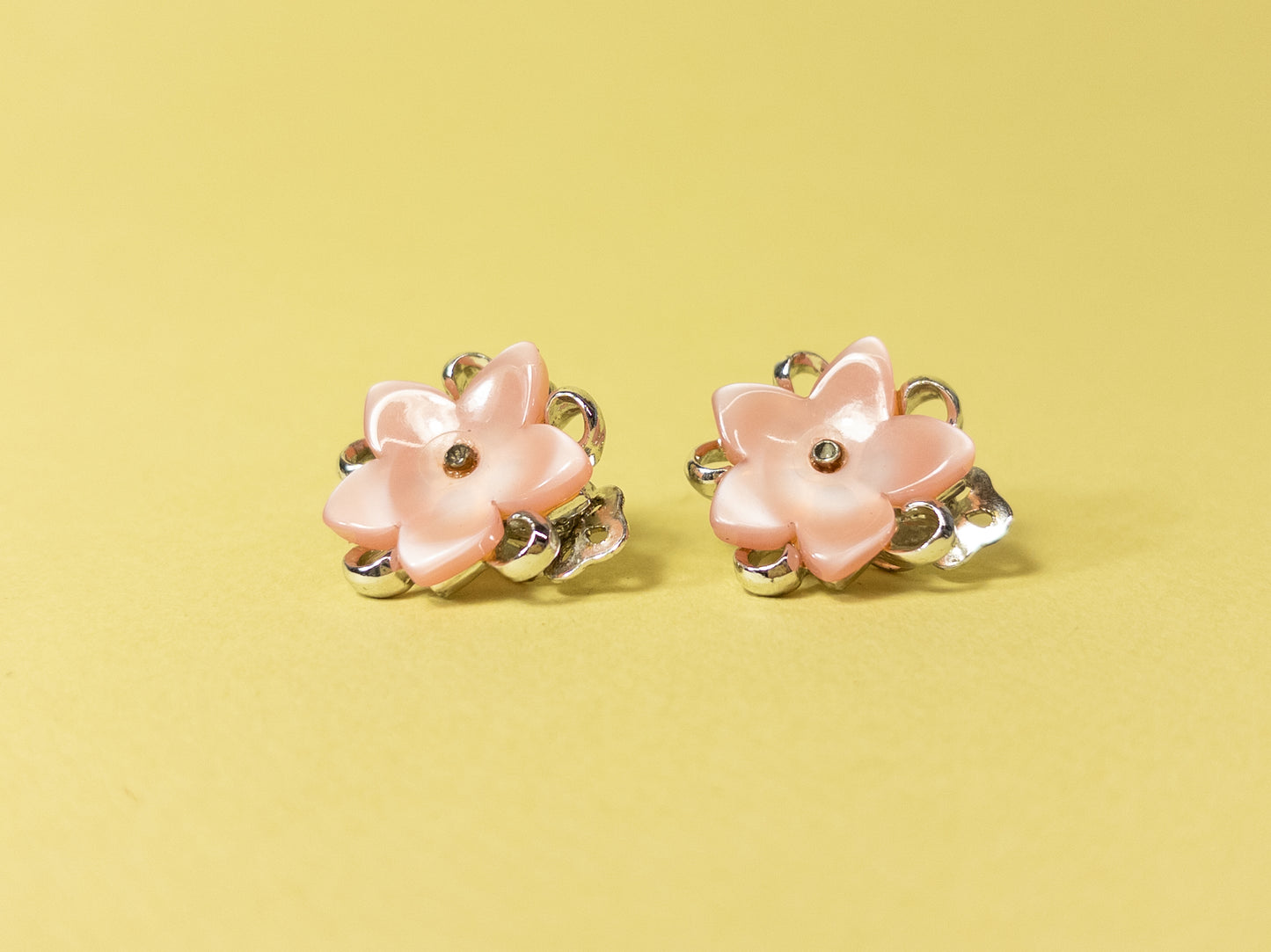Vintage Pink Starflower Clip On Earrings