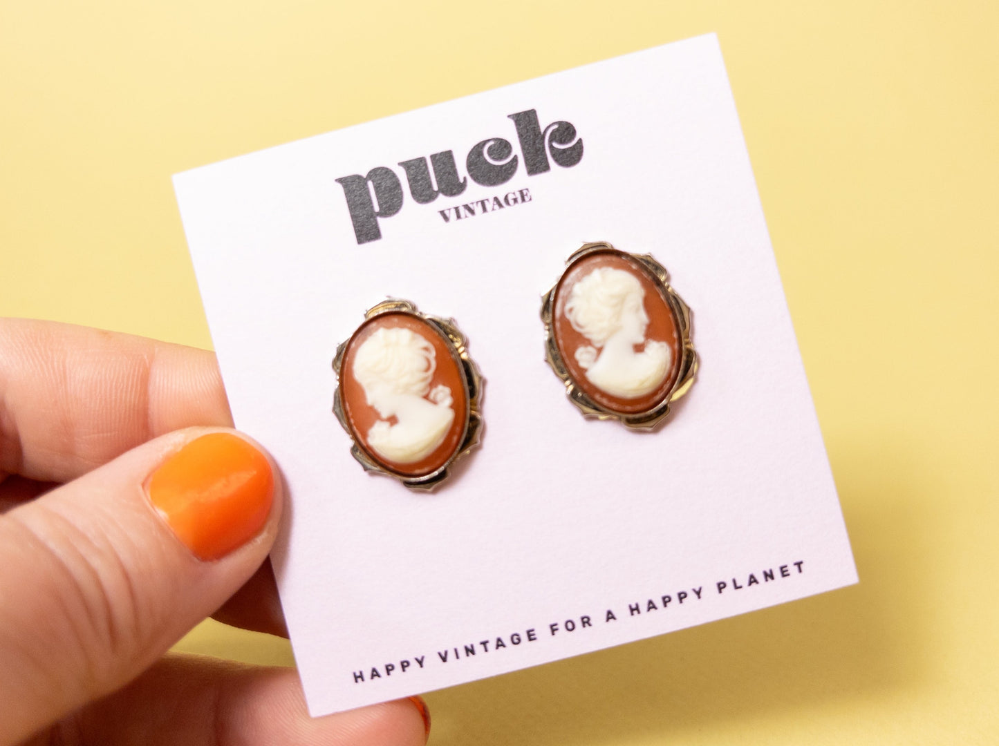Vintage Dusty Coral Cameo Clip On Earrings