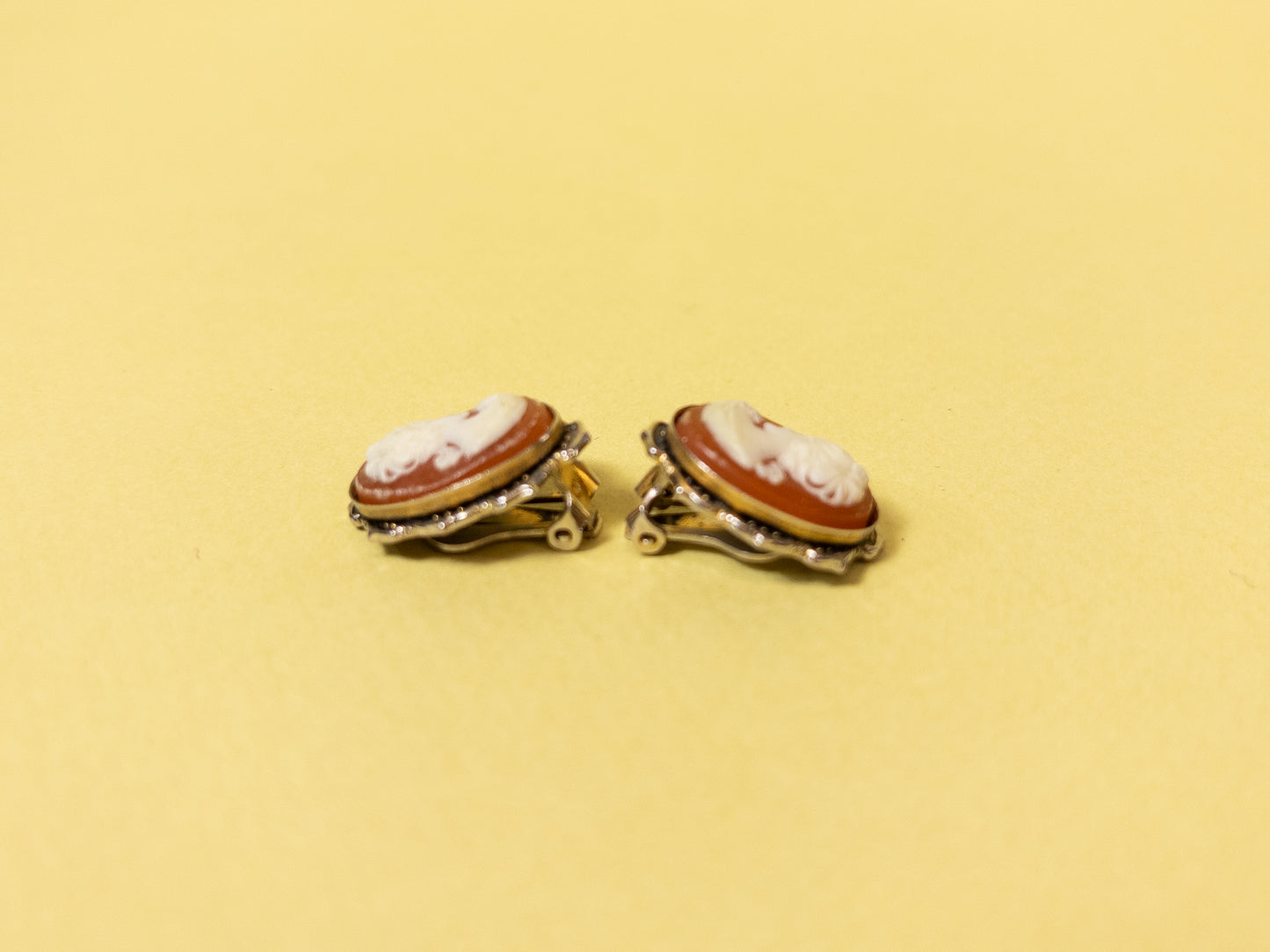 Vintage Dusty Coral Cameo Clip On Earrings