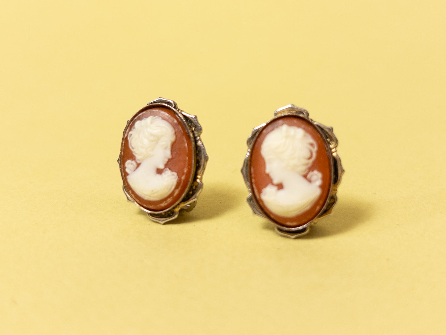 Vintage Dusty Coral Cameo Clip On Earrings