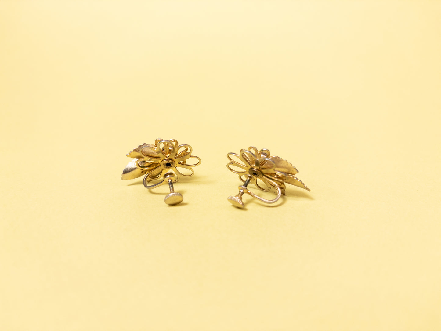 50's 60's Gold Flower Statement Screwback Earrings