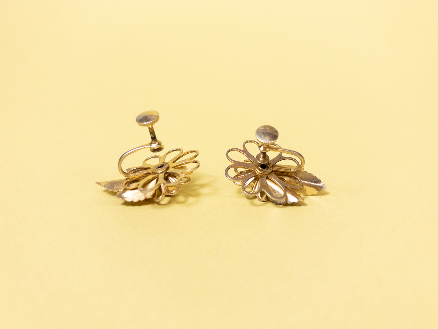 50's 60's Gold Flower Statement Screwback Earrings