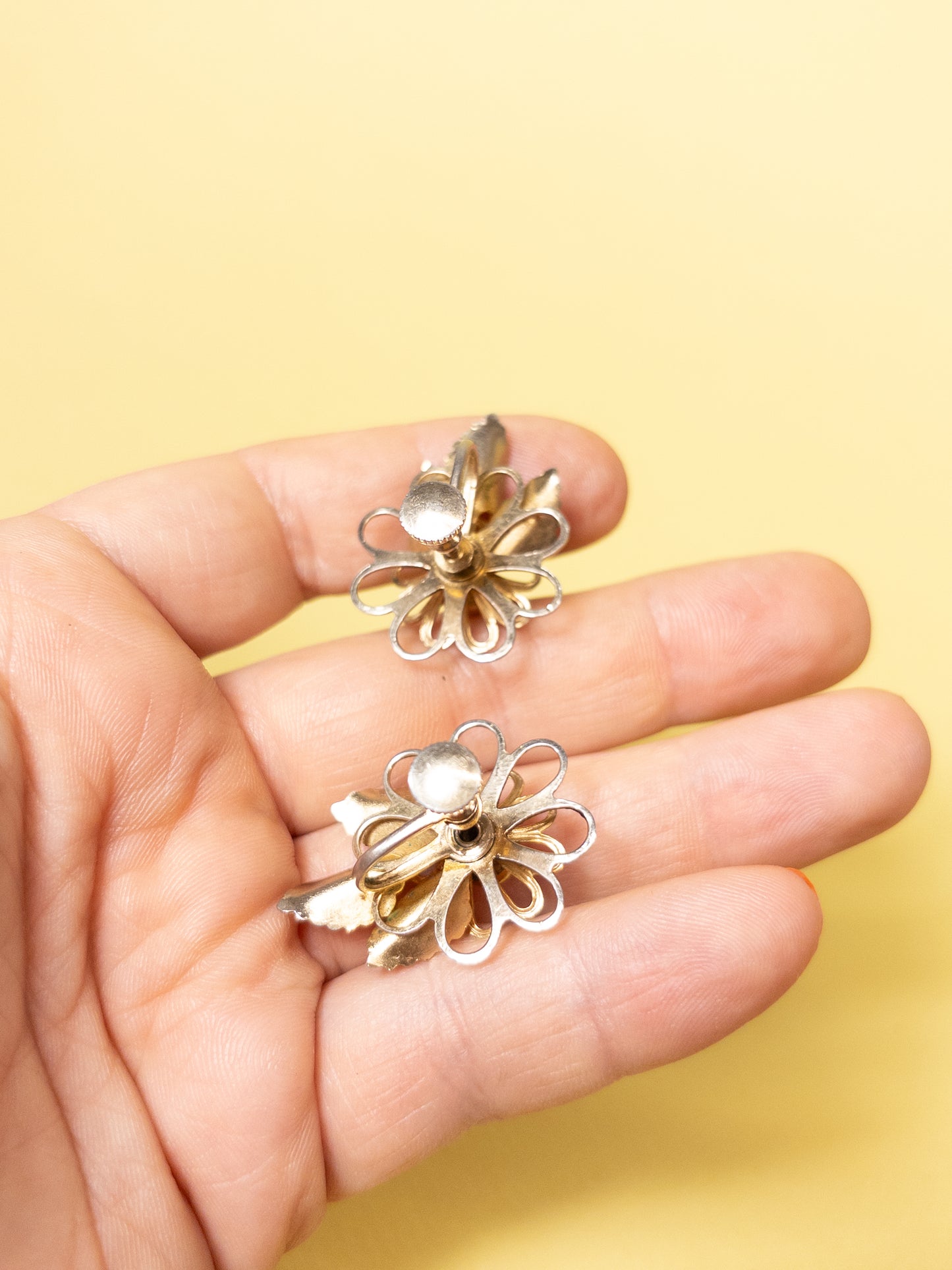 50's 60's Gold Flower Statement Screwback Earrings