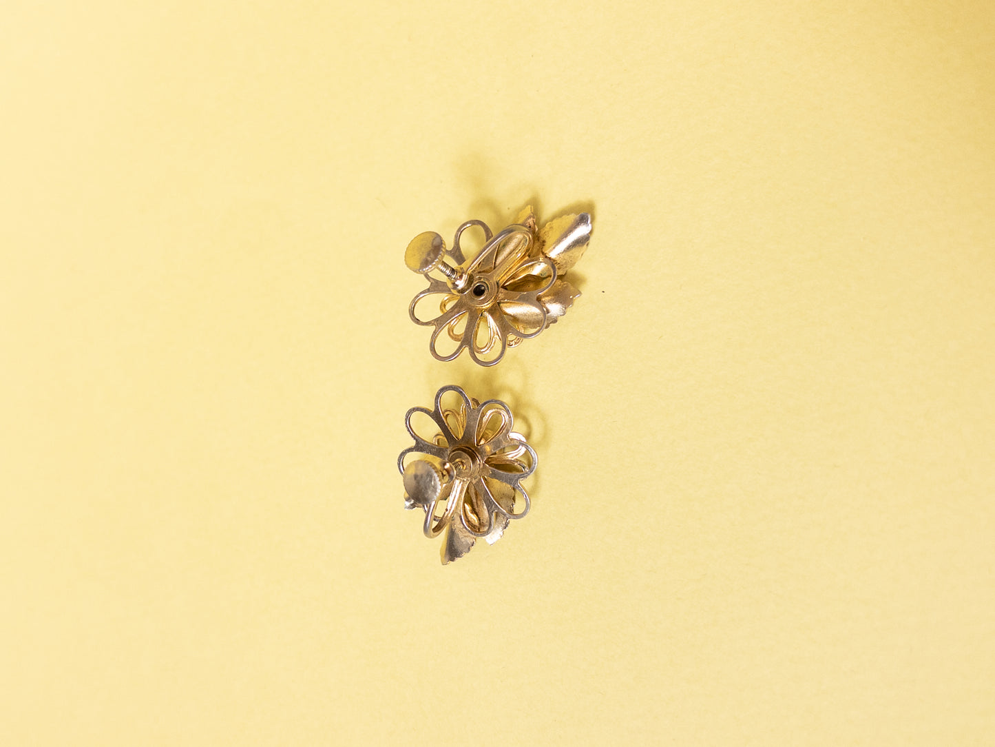 50's 60's Gold Flower Statement Screwback Earrings