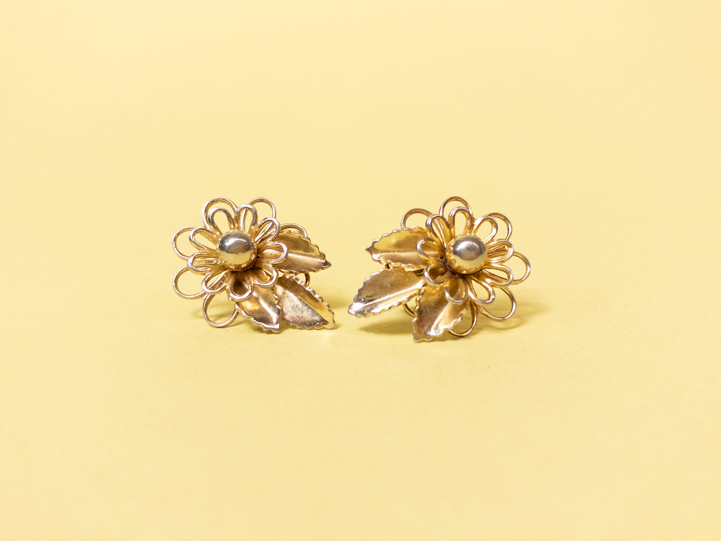 50's 60's Gold Flower Statement Screwback Earrings