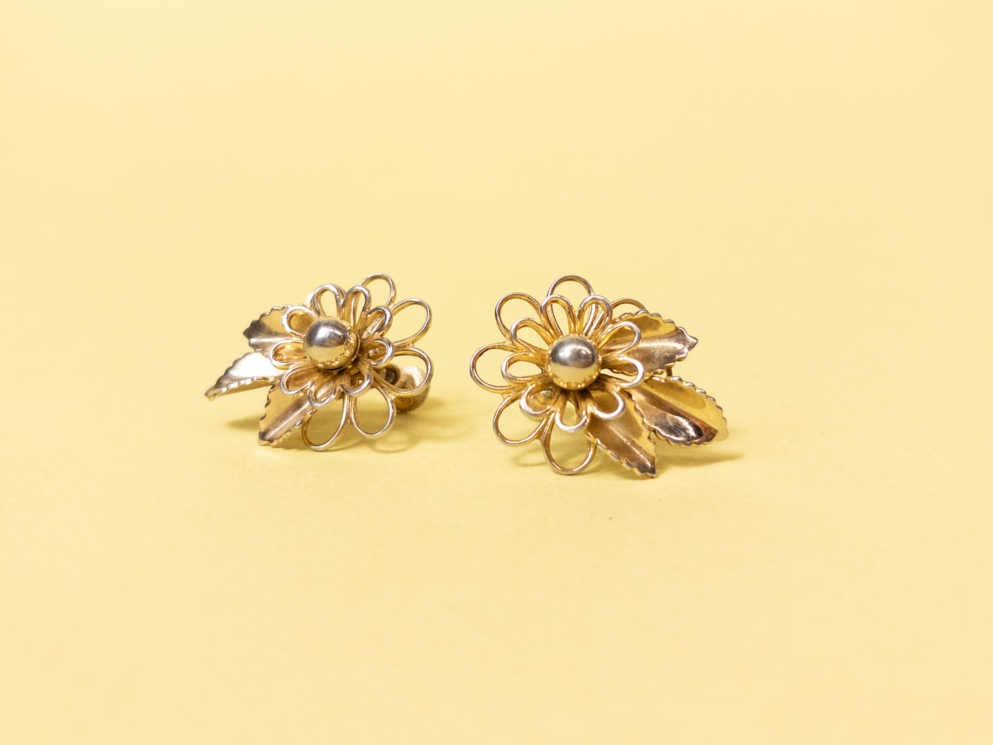 50's 60's Gold Flower Statement Screwback Earrings