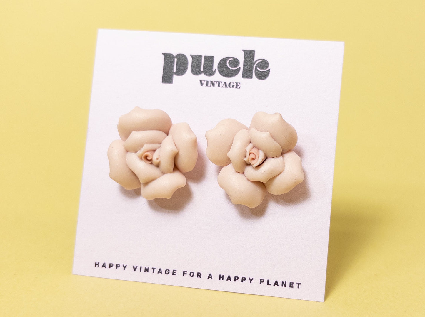 Vintage Ballet Pink 3D Rose Earrings