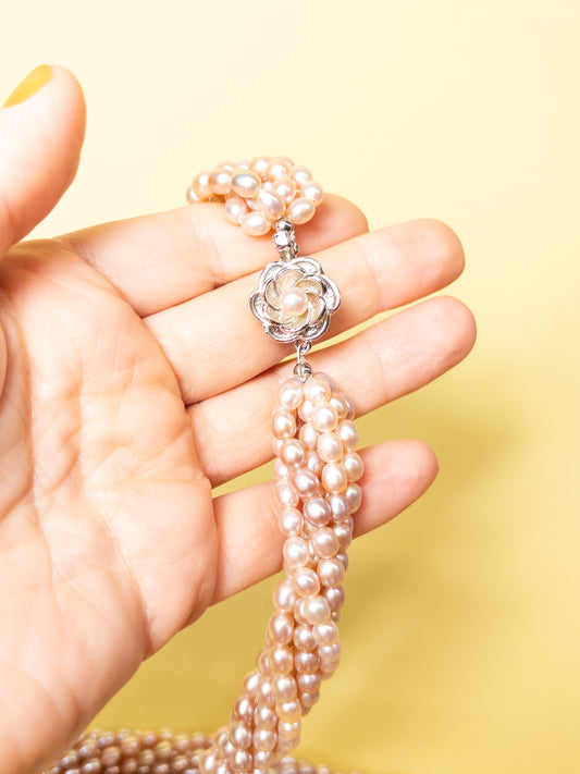 80's 90's Pink Pearl 6 Strand Rope Necklace