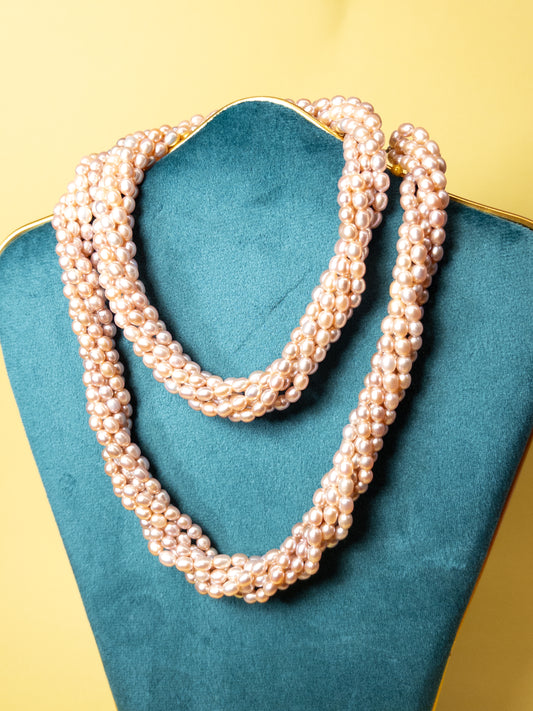 80's 90's Pink Pearl 6 Strand Rope Necklace