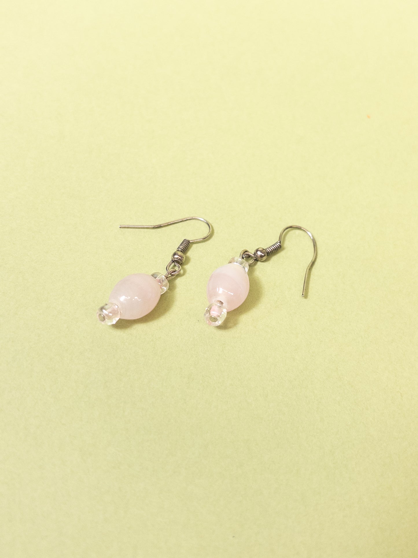 90's 00's Milky Pink Glass Dangle Earrings