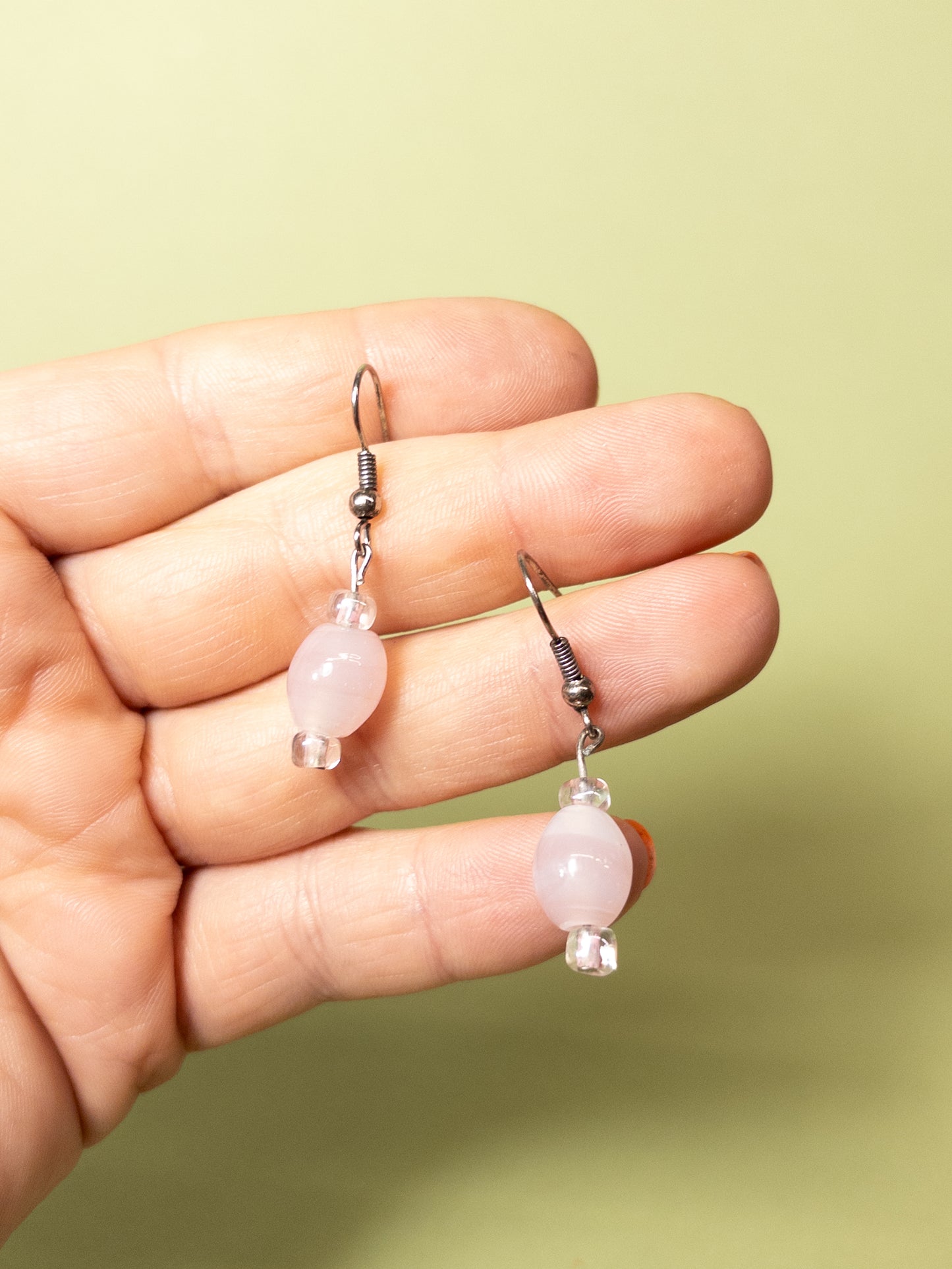 90's 00's Milky Pink Glass Dangle Earrings