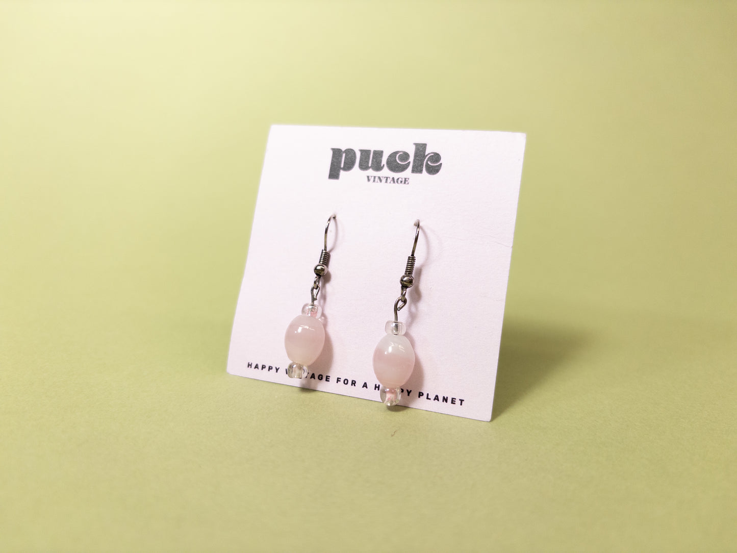 90's 00's Milky Pink Glass Dangle Earrings