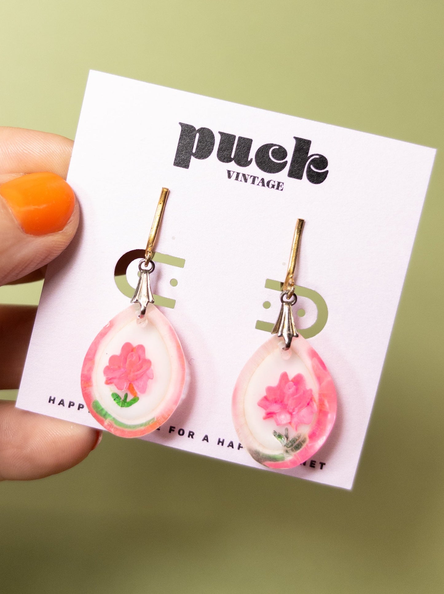 Vintage Pink Roses in Resin Clip On Earrings