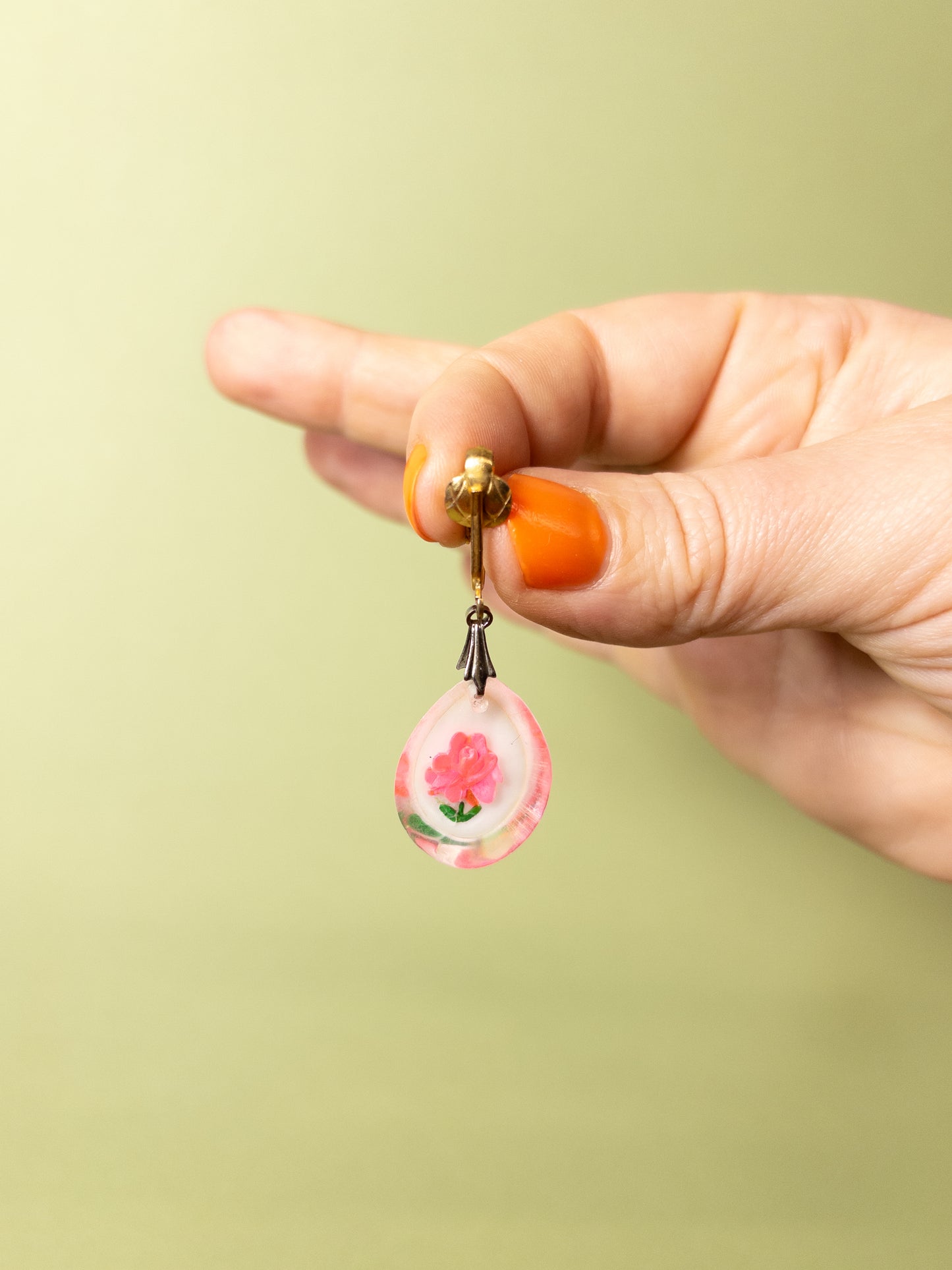 Vintage Pink Roses in Resin Clip On Earrings