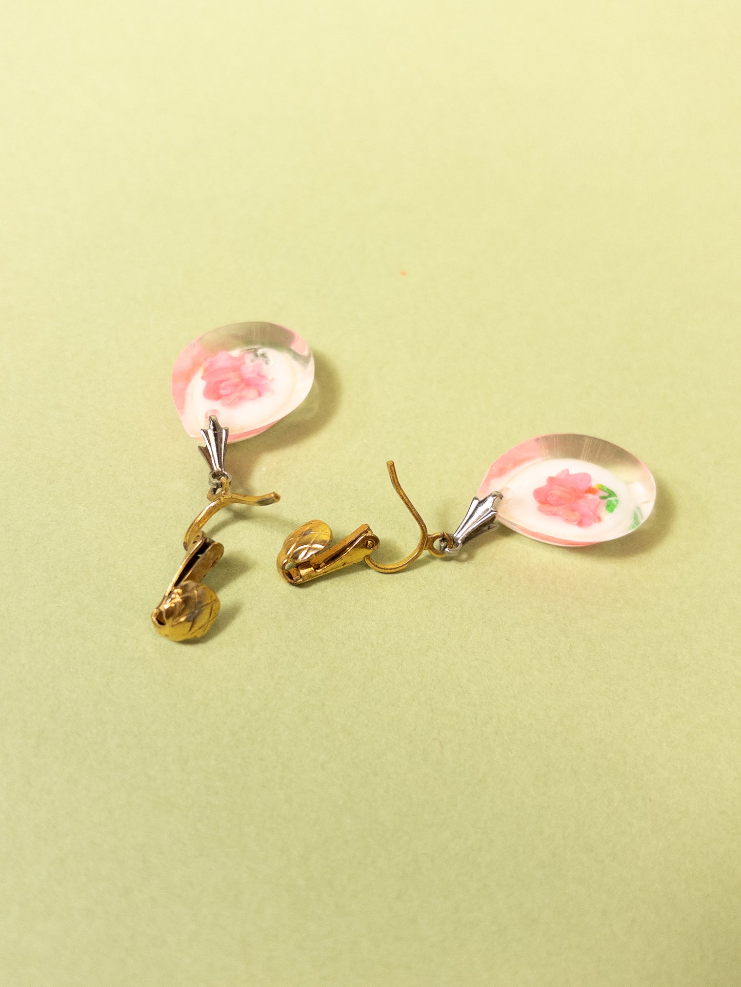 Vintage Pink Roses in Resin Clip On Earrings