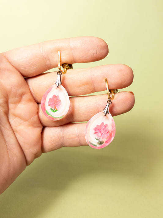 Vintage Pink Roses in Resin Clip On Earrings