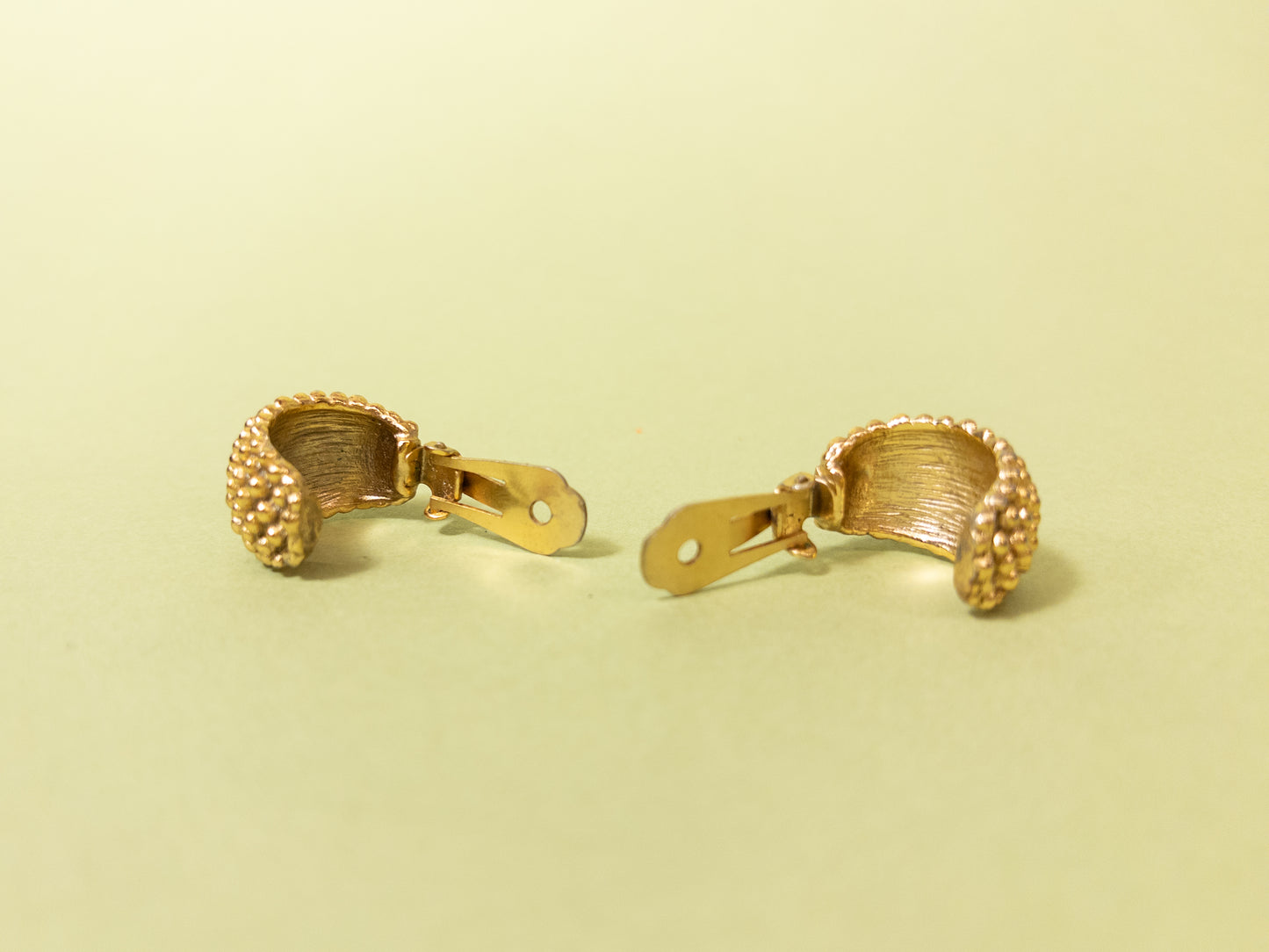80's 90's Gold Dotted Chunky Huggie Hoop Clip On Earrings