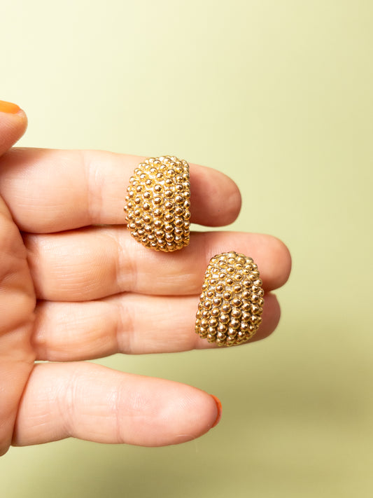 80's 90's Gold Dotted Chunky Huggie Hoop Clip On Earrings