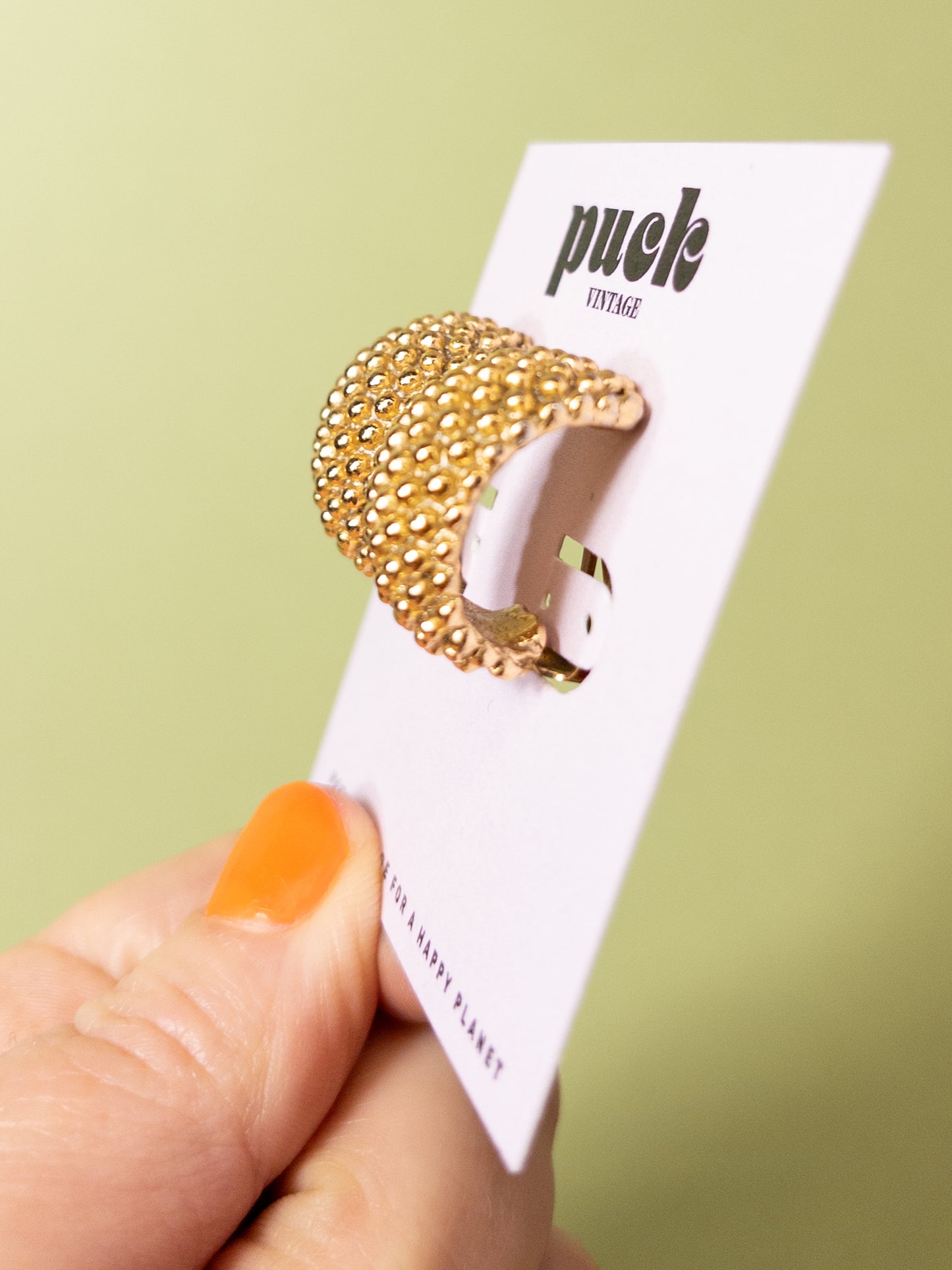 80's 90's Gold Dotted Chunky Huggie Hoop Clip On Earrings