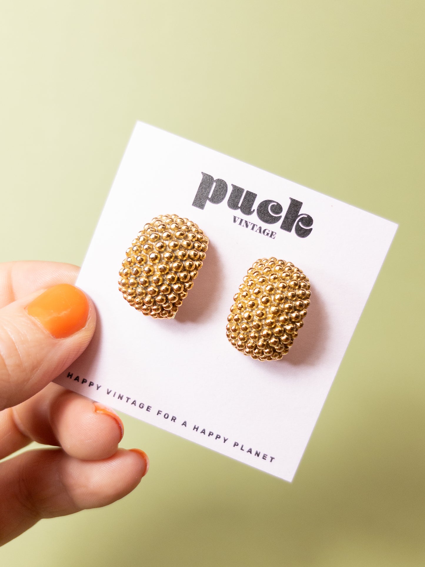 80's 90's Gold Dotted Chunky Huggie Hoop Clip On Earrings