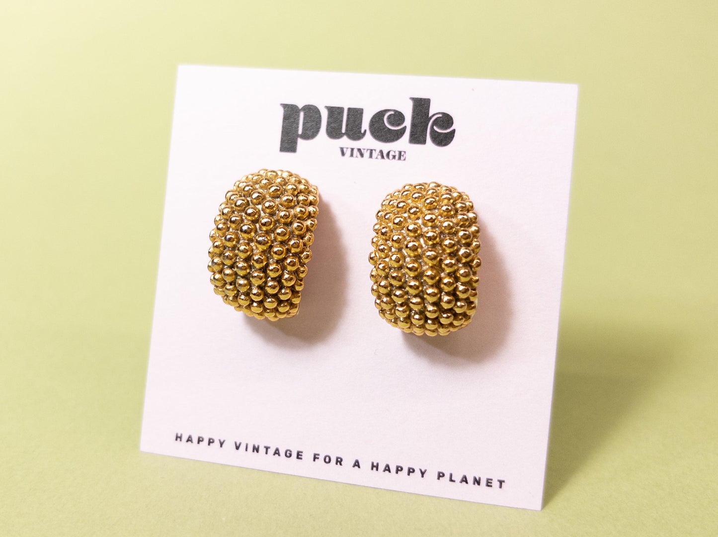 80's 90's Gold Dotted Chunky Huggie Hoop Clip On Earrings