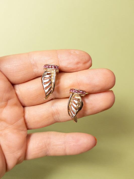 Vintage Gold Winged Pink Rhinestone Screwback Earrings