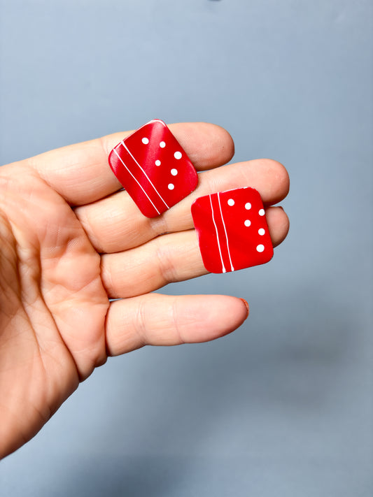 80's Red Polka Dot Square Clip On Earrings