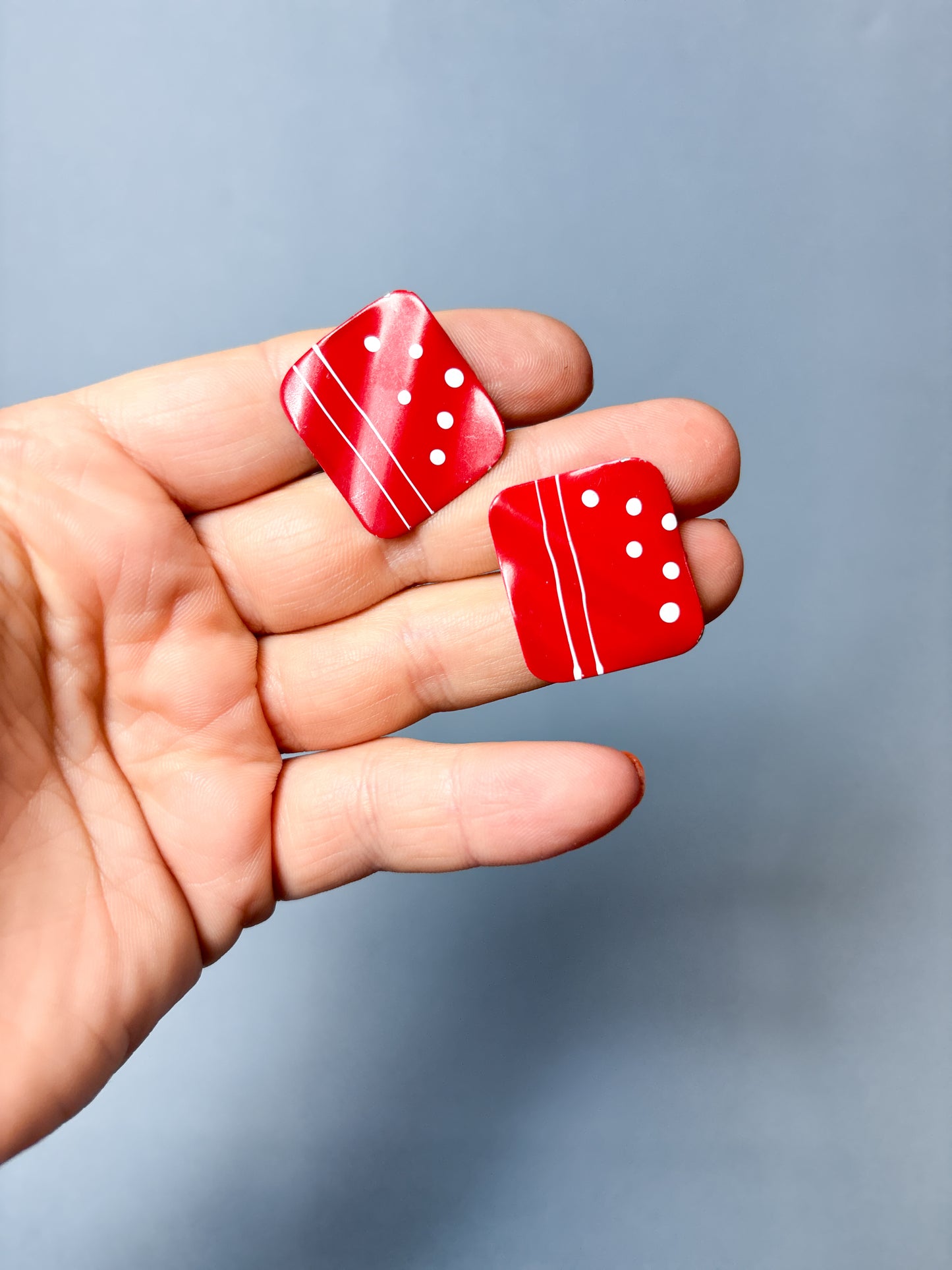 80's Red Polka Dot Square Clip On Earrings